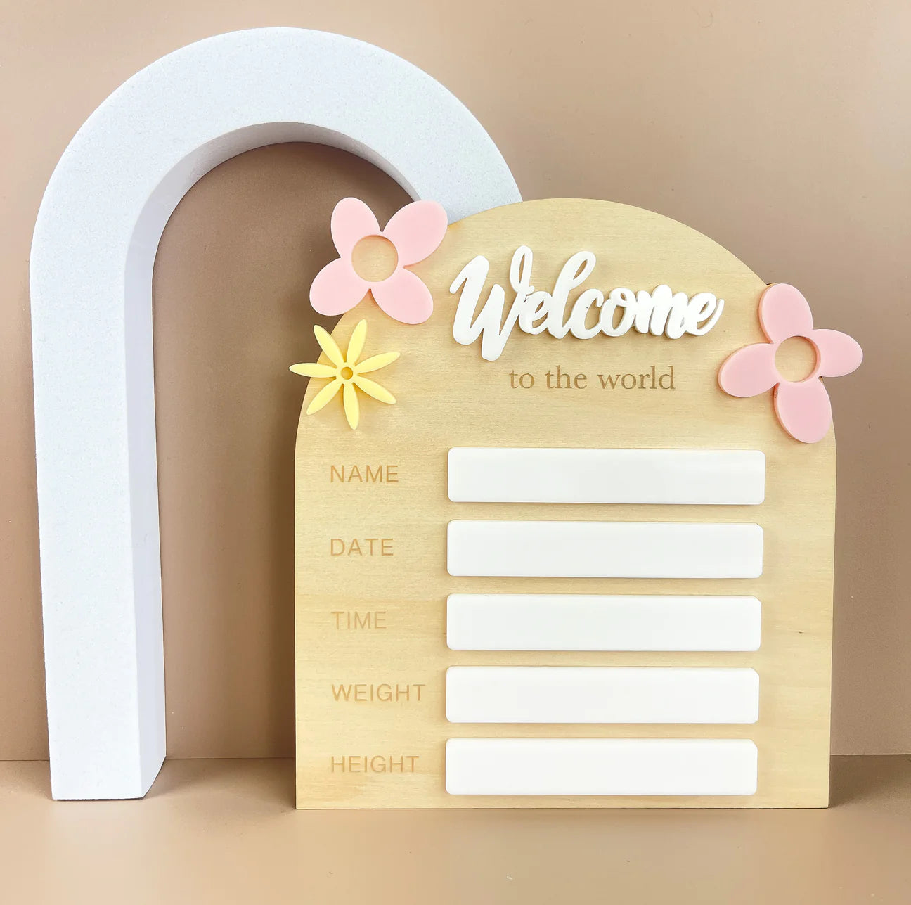 Birth Plaque - Welcome to the World - Floral Acrylic