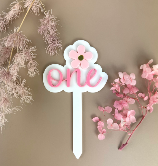 Cake Topper - One - Flower Pink