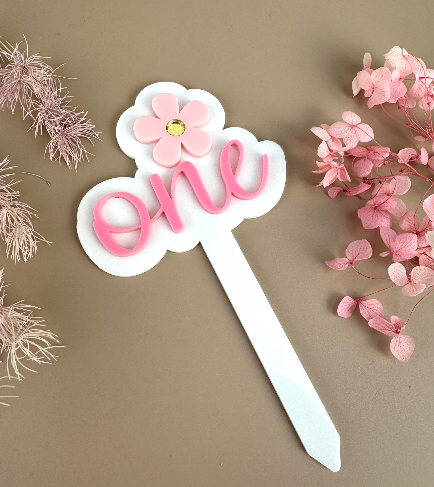 Cake Topper - One - Flower Pink