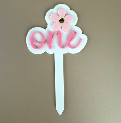 Cake Topper - One - Flower Pink