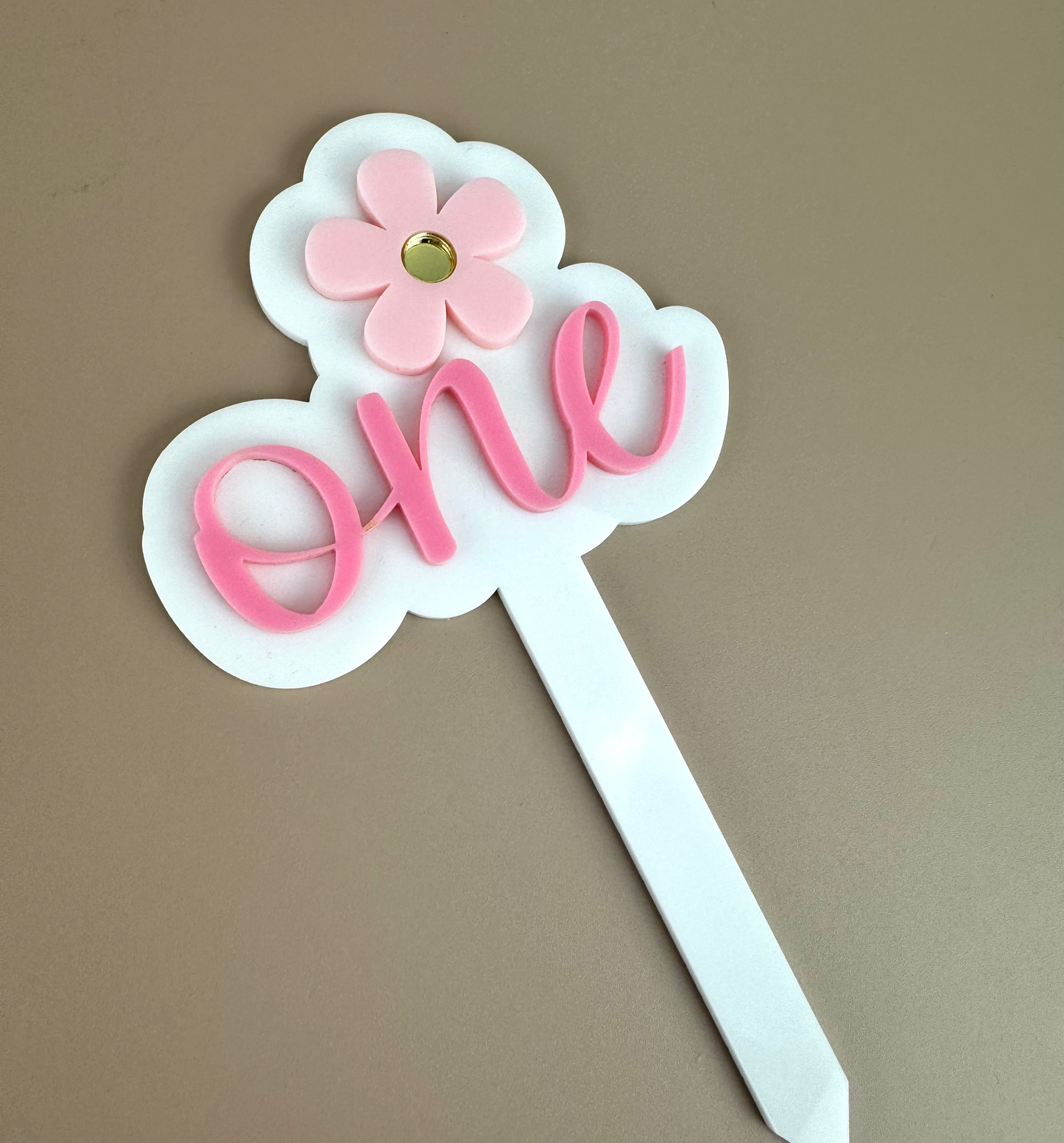 Cake Topper - One - Flower Pink