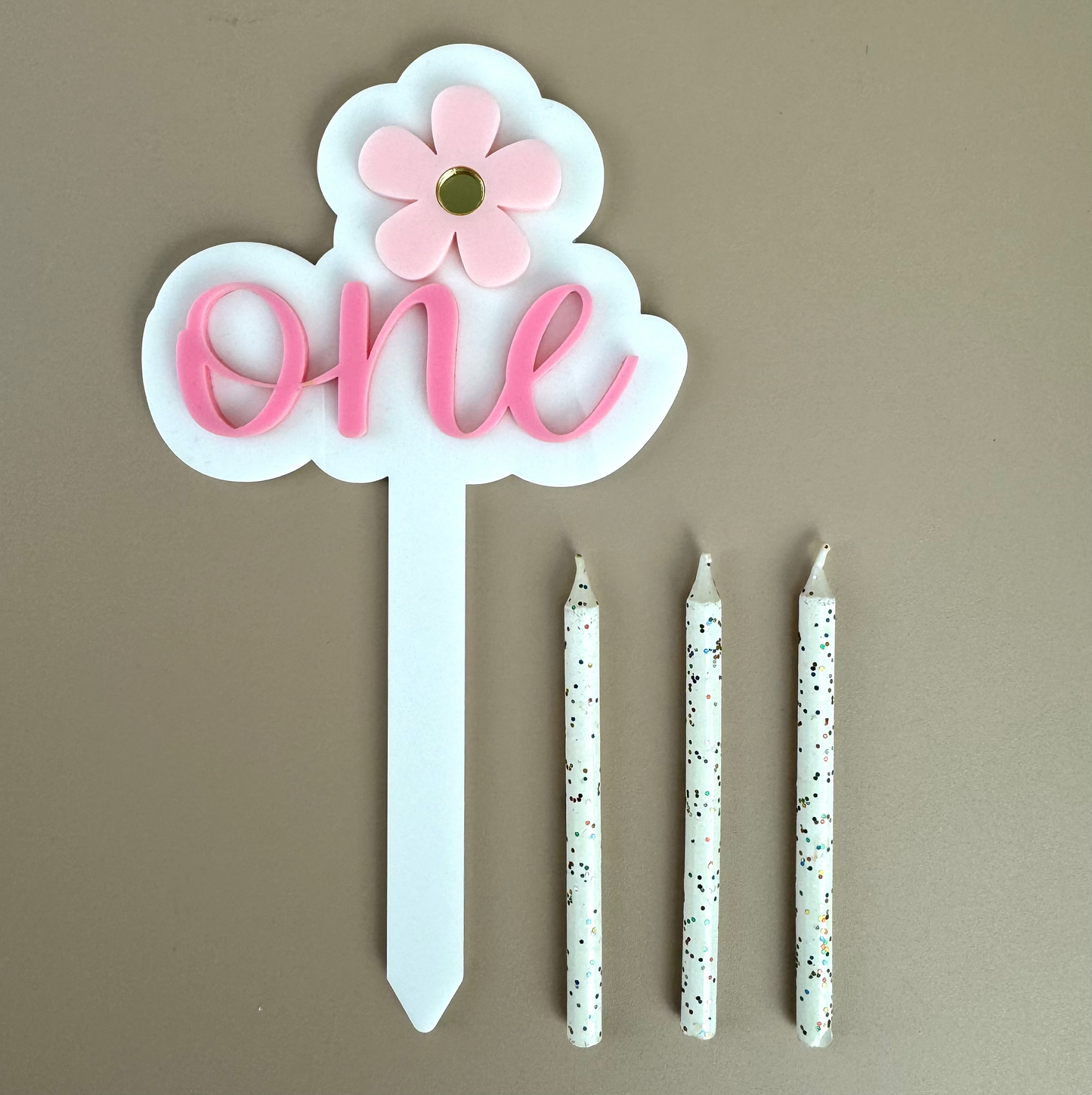 Cake Topper - One - Flower Pink