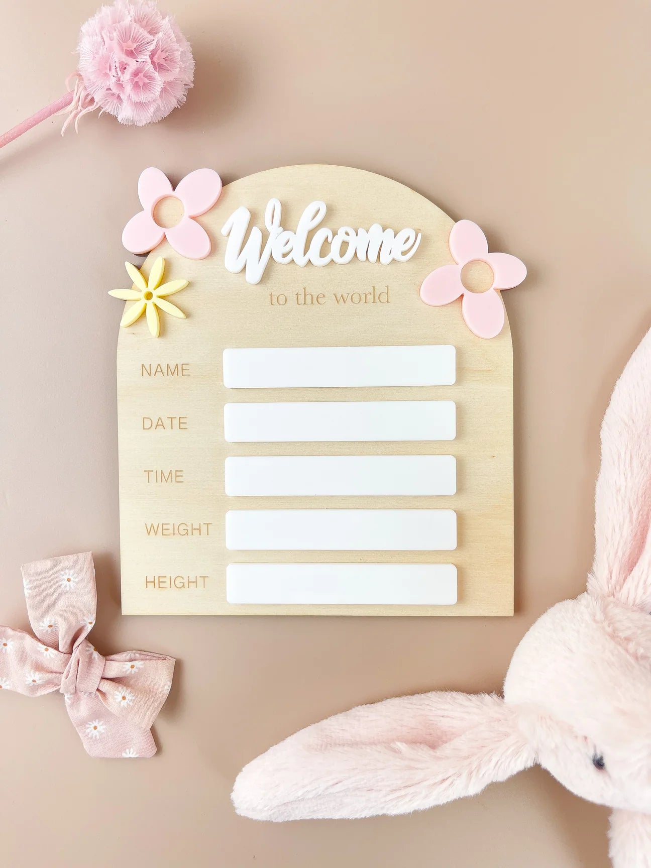 Birth Plaque - Welcome to the World - Floral Acrylic