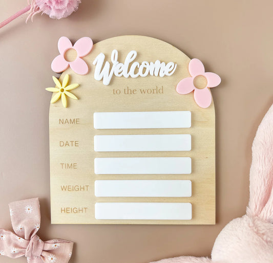 Birth Plaque - Welcome to the World - Floral Acrylic