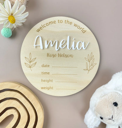 Welcome to the World - Personalised - White acrylic