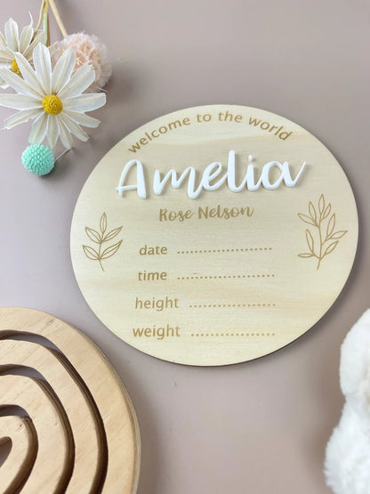 Welcome to the World - Personalised - White acrylic