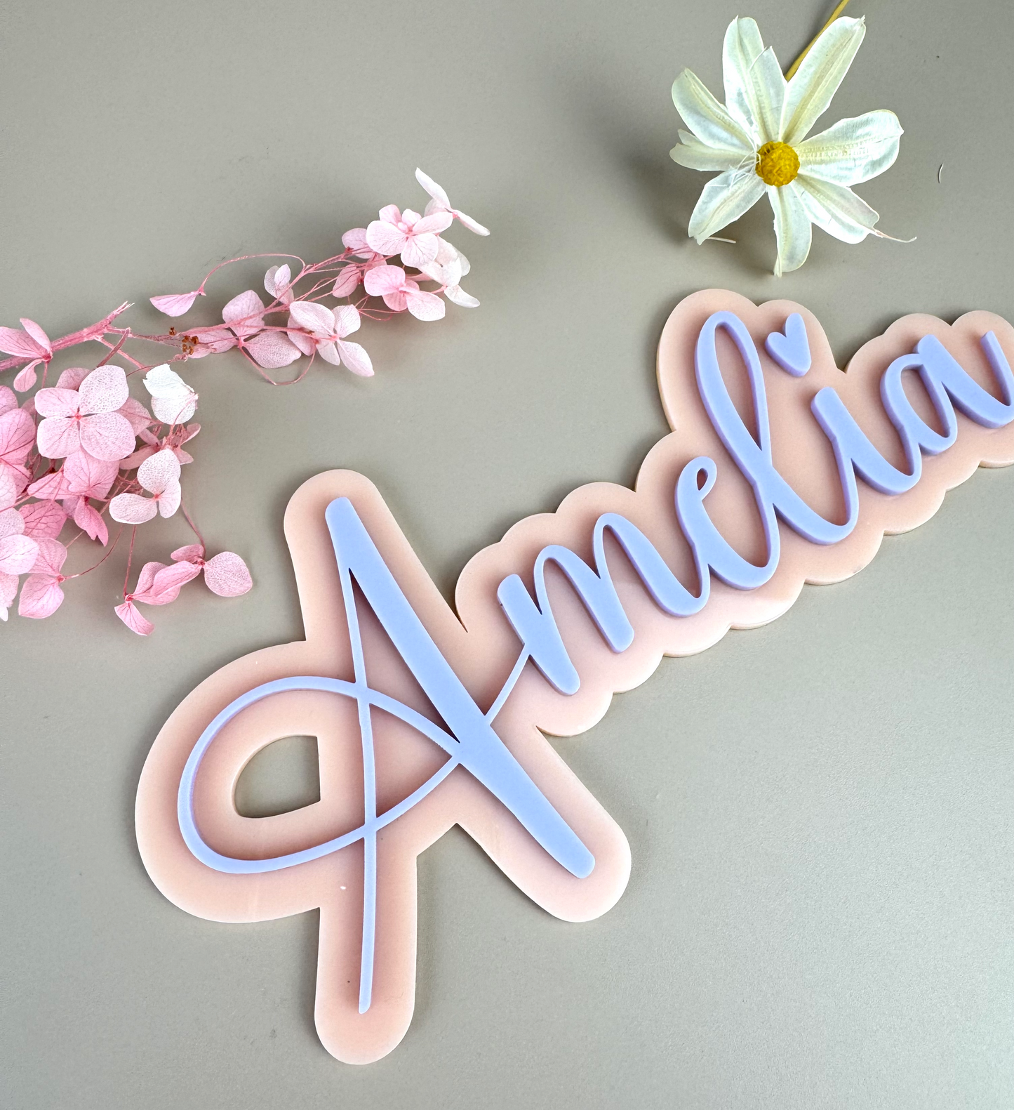 Custom Name Sign Simple | Two Layered acrylic name plaque - Pastel Pink + Lilac