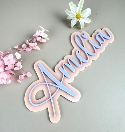 Custom Name Sign Simple | Two Layered acrylic name plaque - Pastel Pink + Lilac