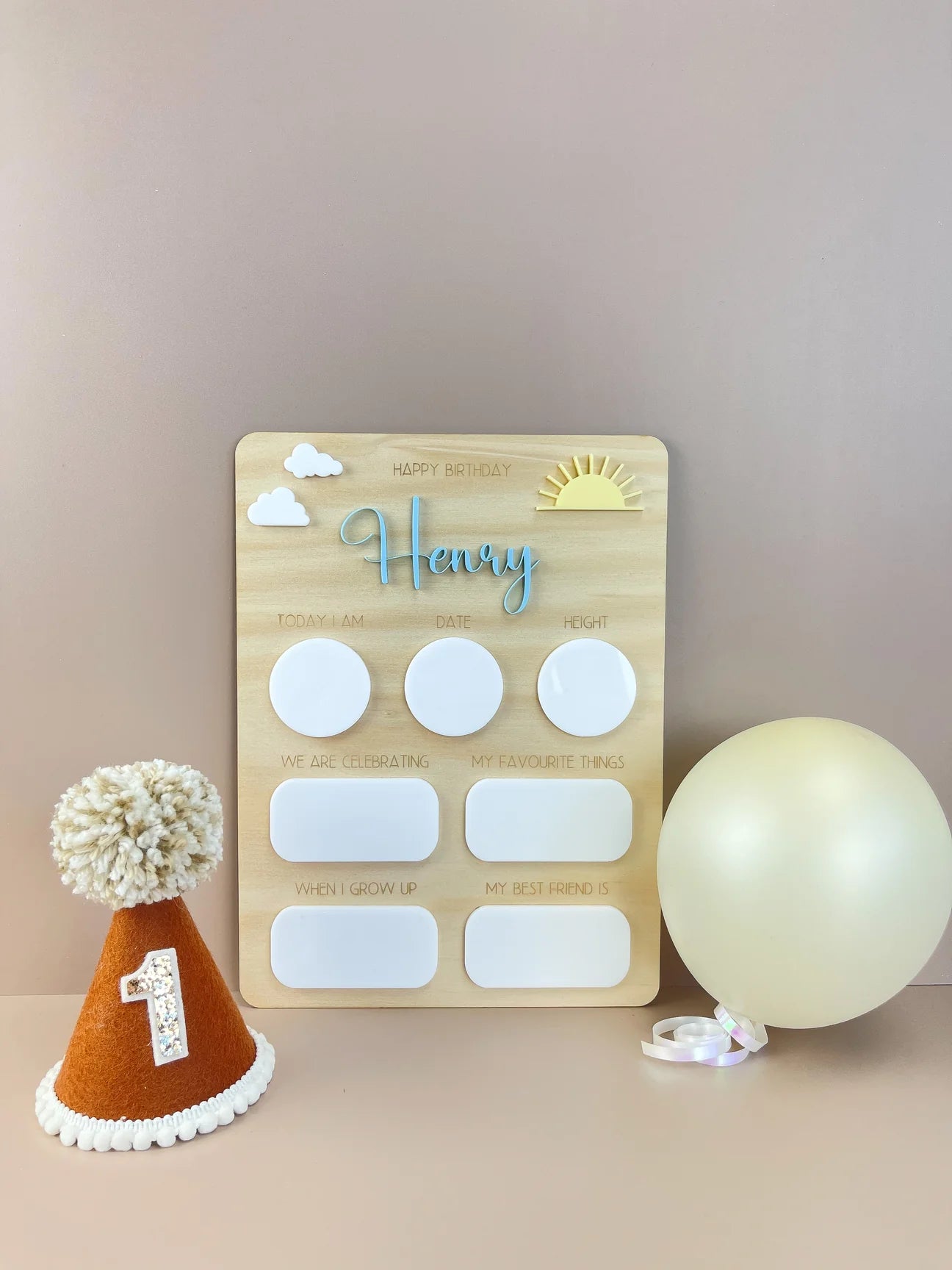 Personalised Name Birthday Board - Fill in each year Sun