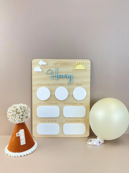 Personalised Name Birthday Board - Fill in each year Sun