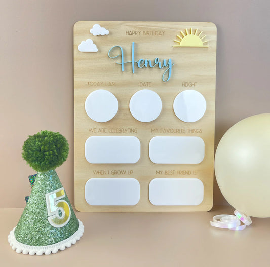 Personalised Name Birthday Board - Fill in each year Sun