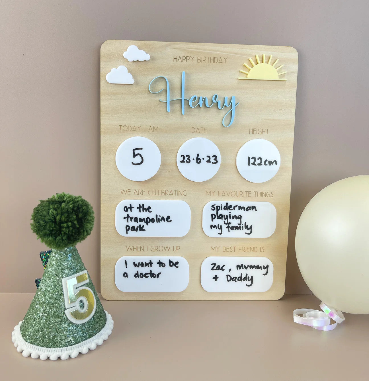 Personalised Name Birthday Board - Fill in each year Sun