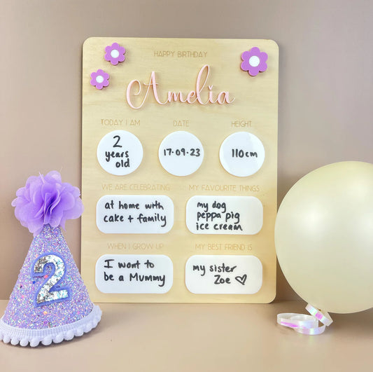 Personalised Name Birthday Board - Fill in each year Floral