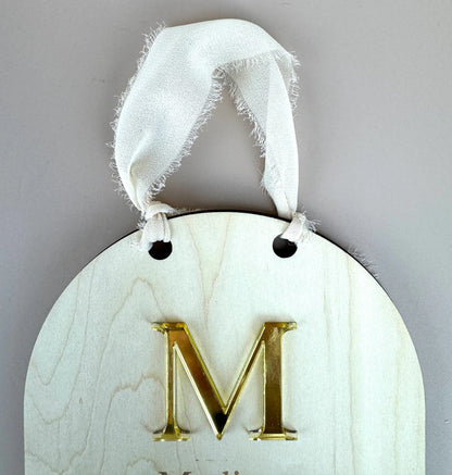 Custom Birth Details Sign - Hanging mirrored initial