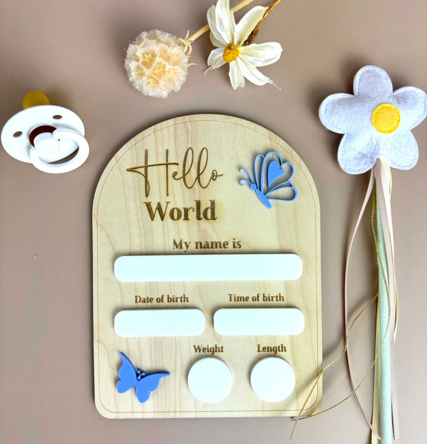 Birth Plaque - Hello World - Butterflies