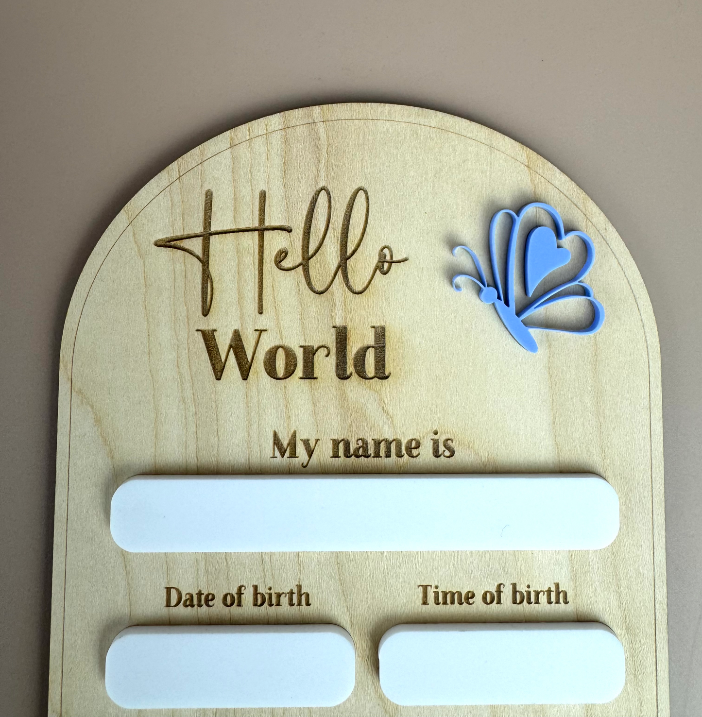 Birth Plaque - Hello World - Butterflies