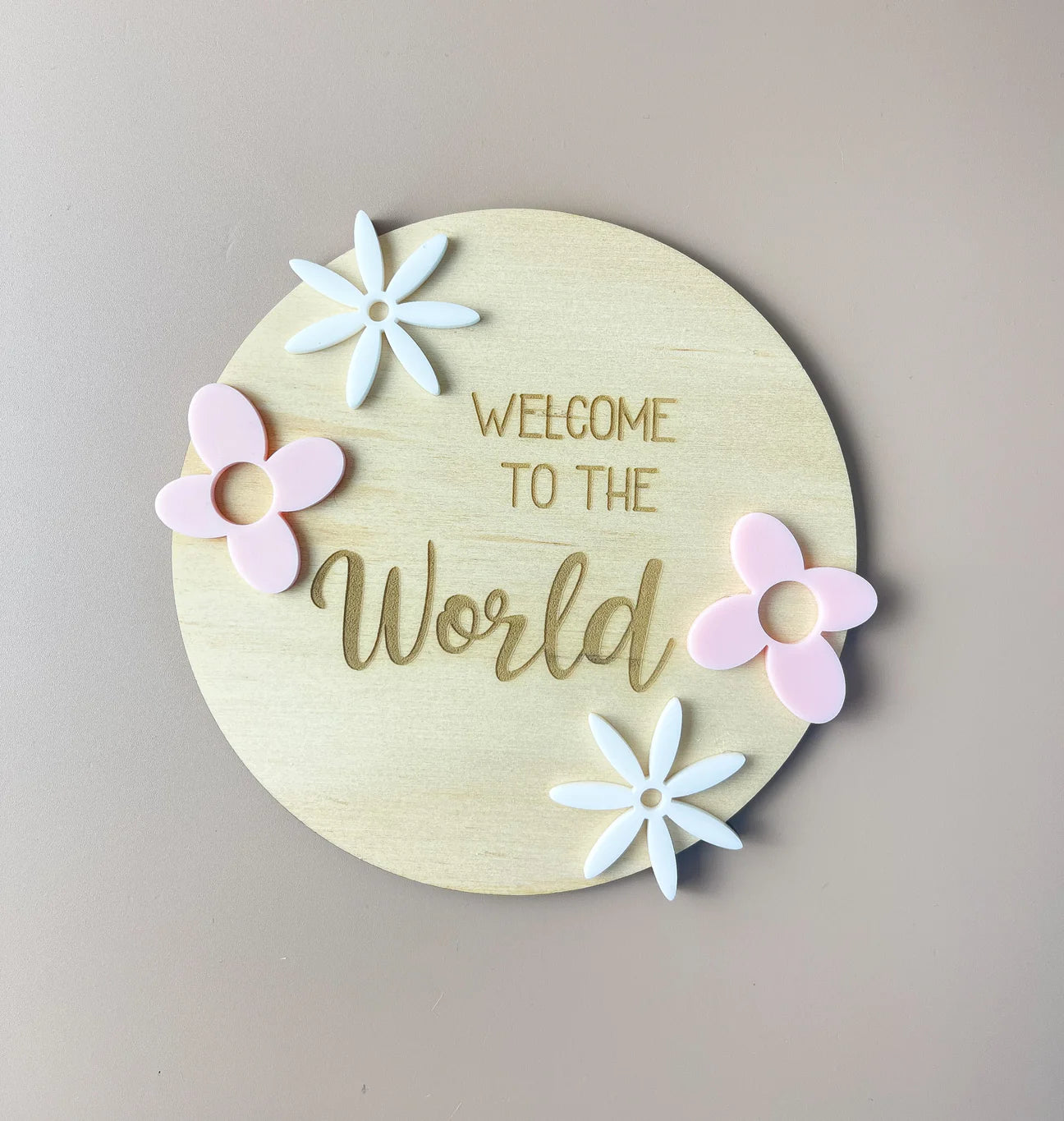 Welcome to the World - Pink & White Flowers - Birth Announcement Disc