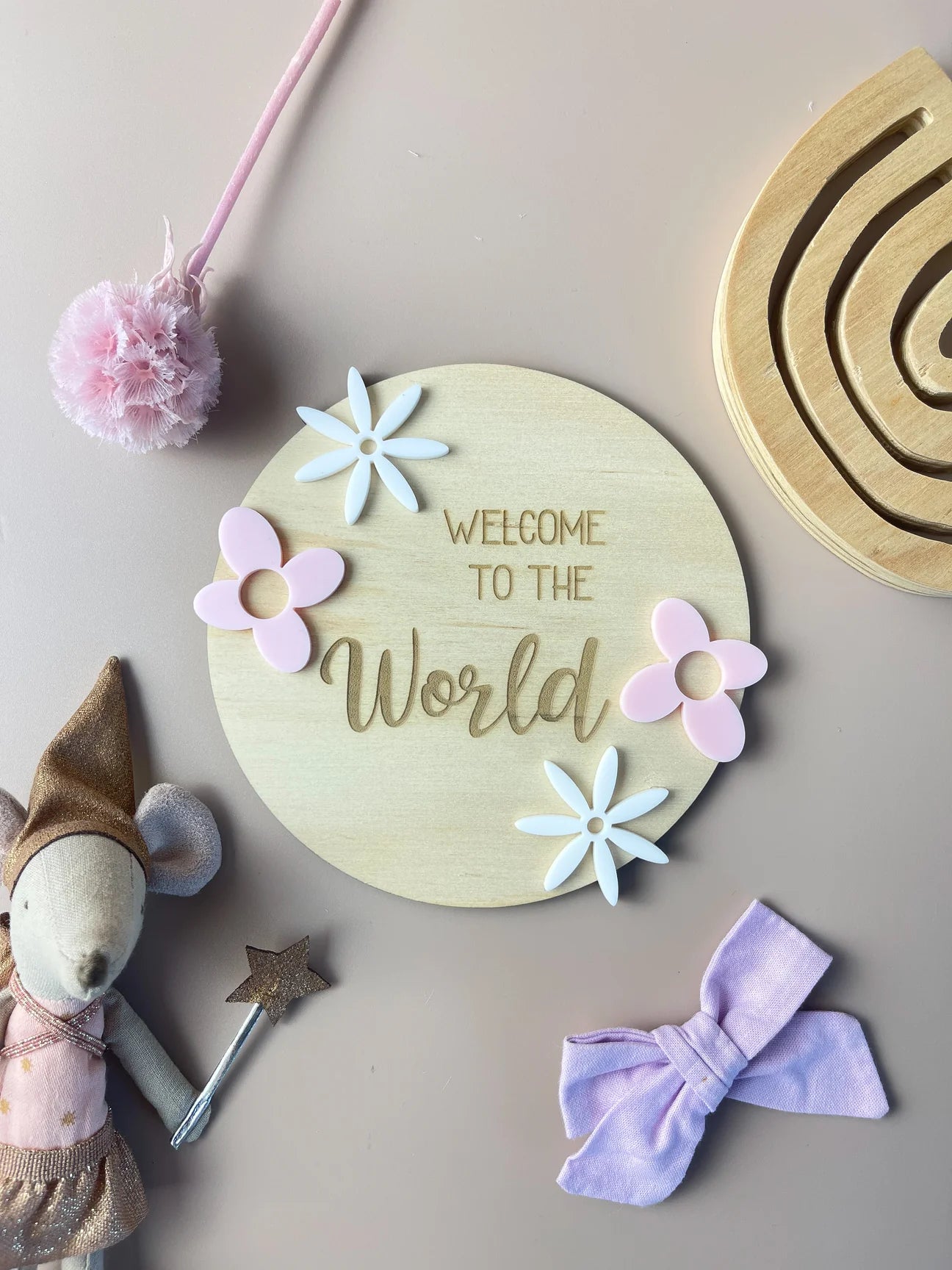 Welcome to the World - Pink & White Flowers - Birth Announcement Disc