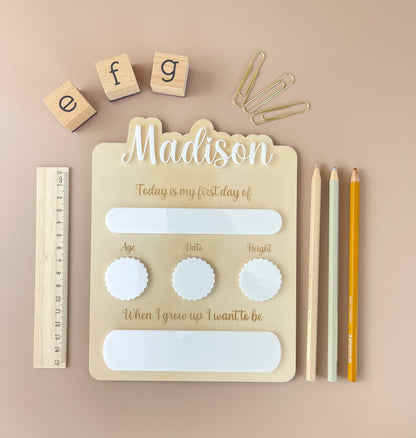 Personalised First day of School Board - White