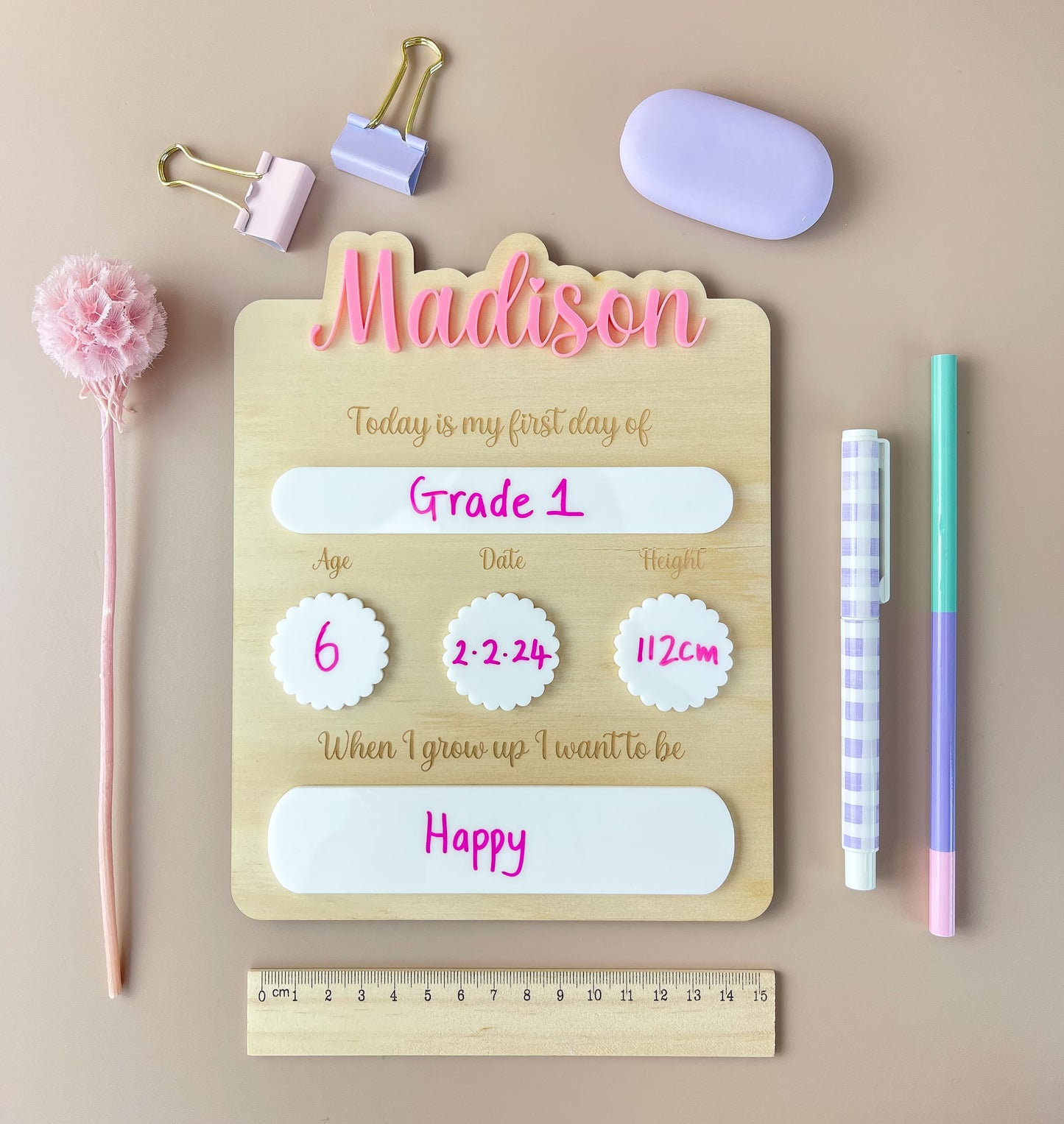 Personalised First day of School Board - Pink