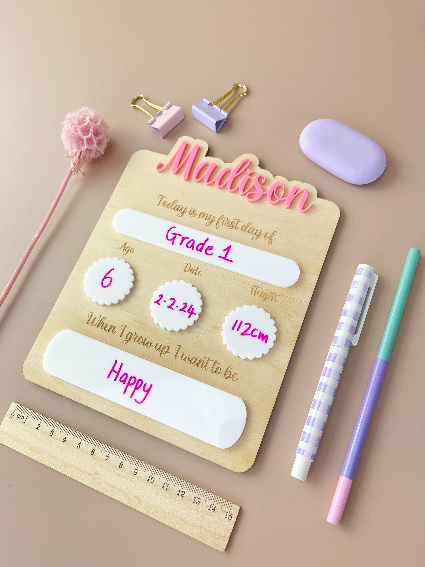 Personalised First day of School Board - Pink