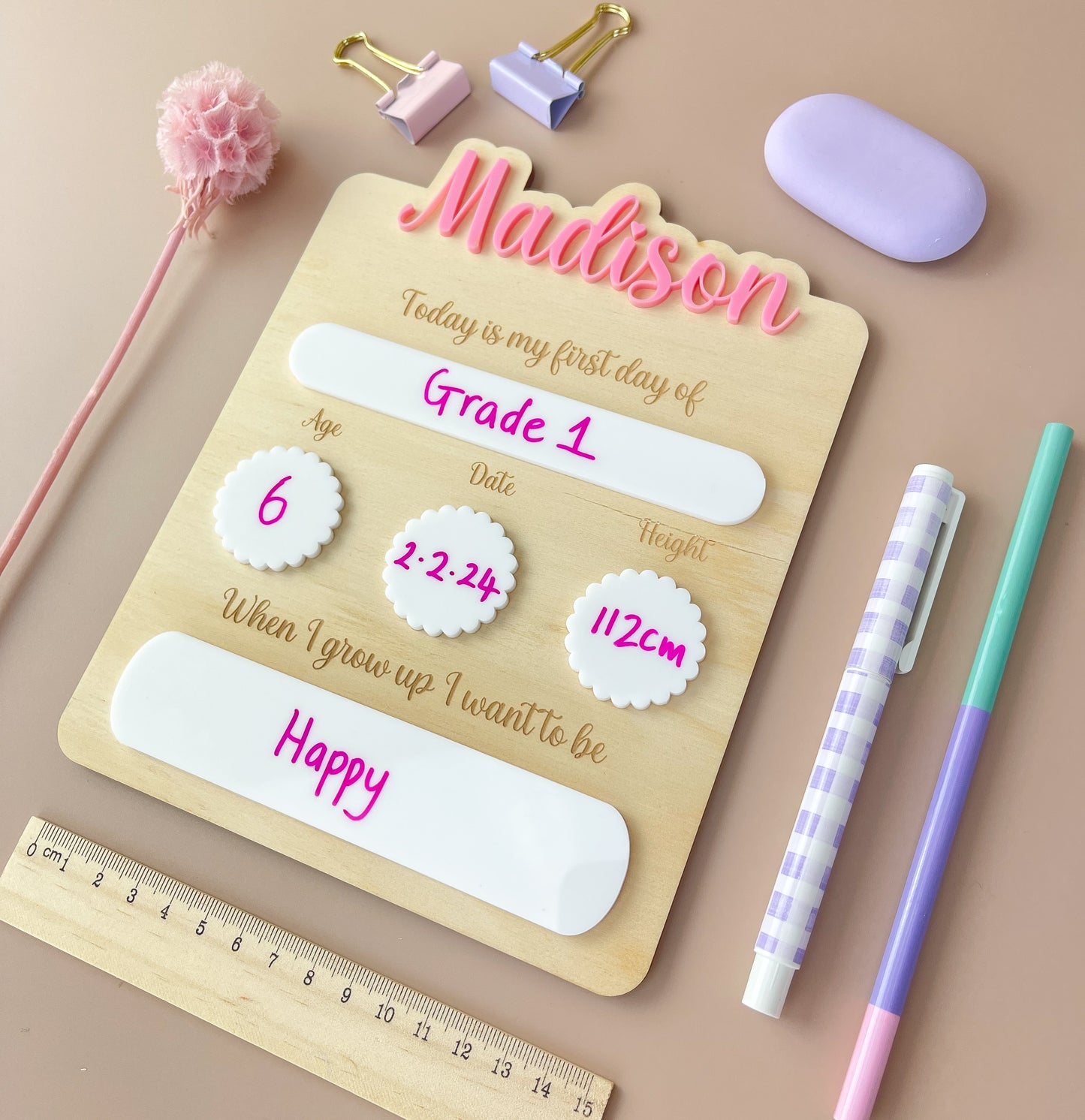 Personalised First day of School Board - Pink