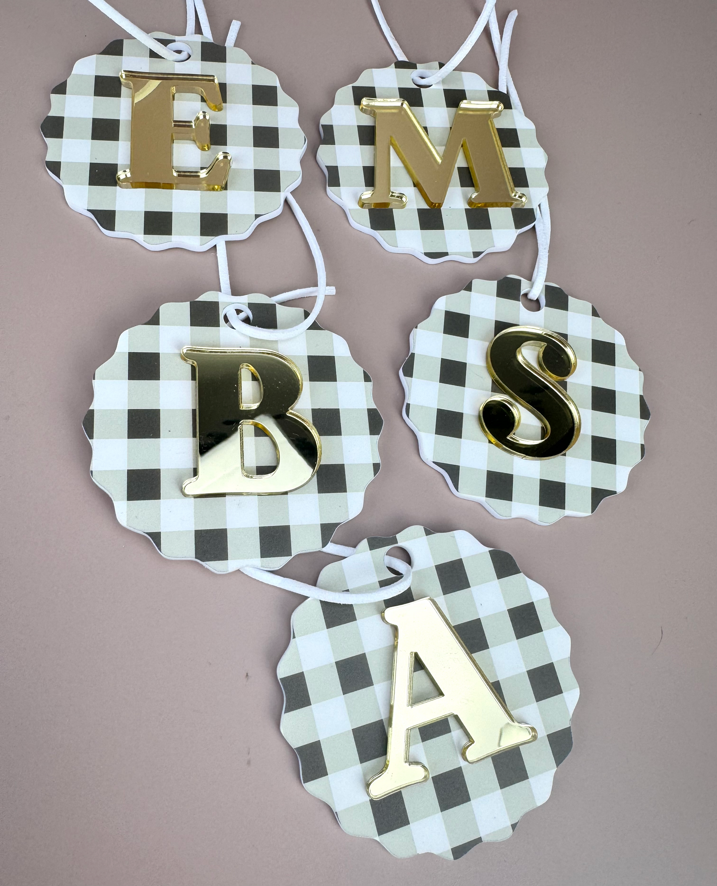 Gingham Christmas Ornament - Choose your Letter - Santa Sack letter ornament