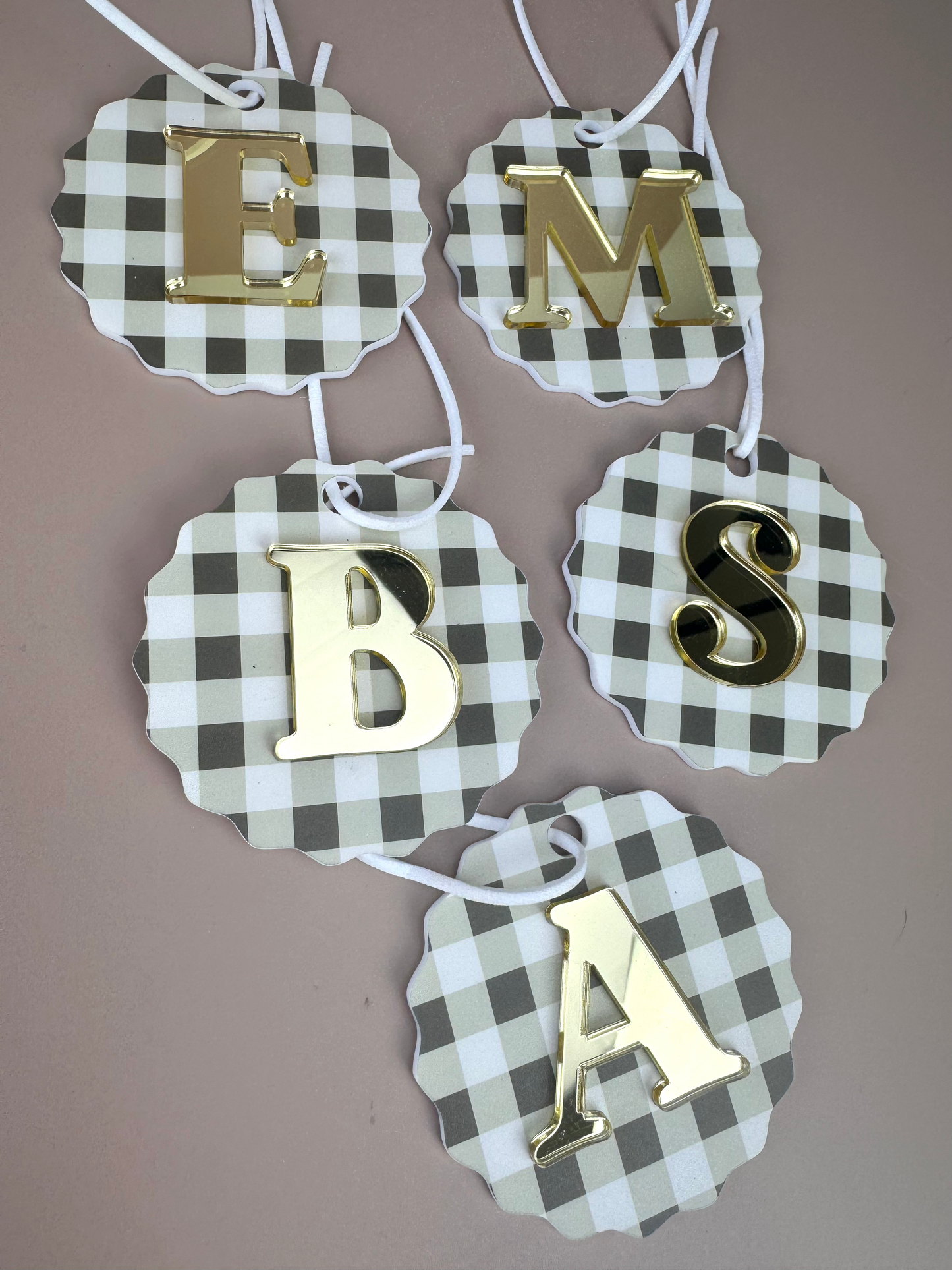 Gingham Christmas Ornament - Choose your Letter - Santa Sack letter ornament