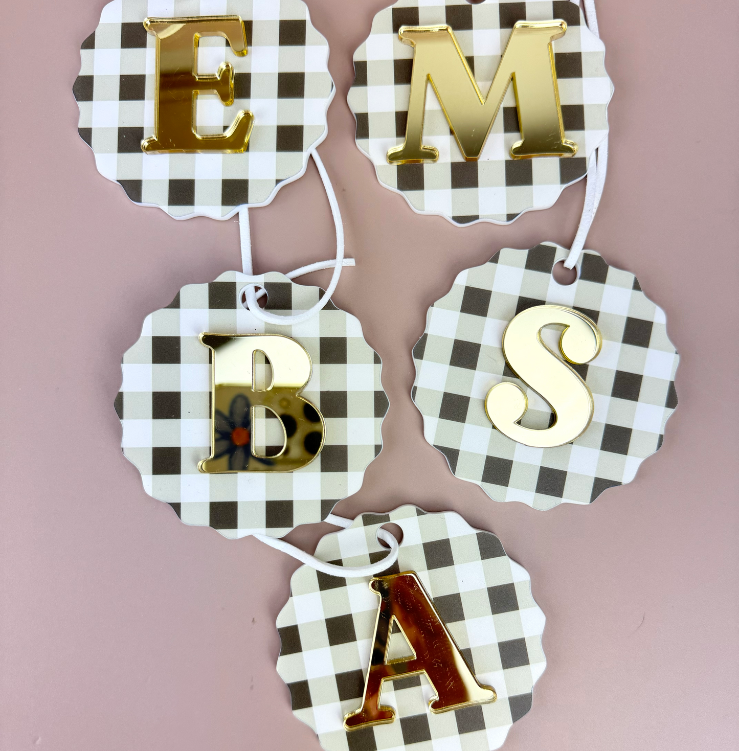 Gingham Christmas Ornament - Choose your Letter - Santa Sack letter ornament