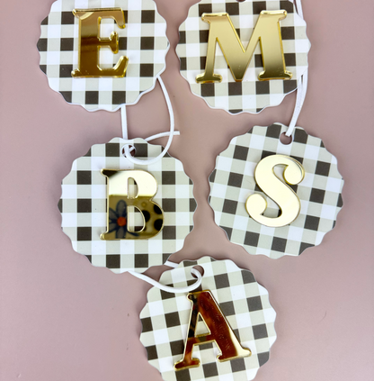 Gingham Christmas Ornament - Choose your Letter - Santa Sack letter ornament