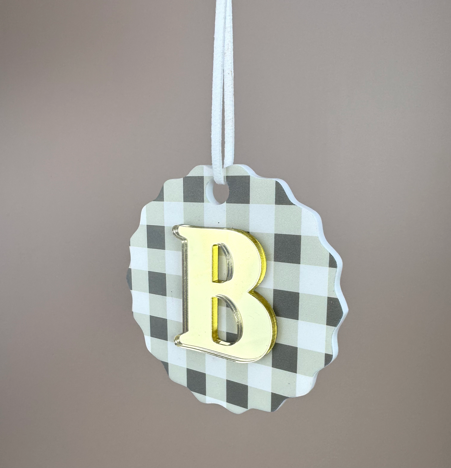 Gingham Christmas Ornament - Choose your Letter - Santa Sack letter ornament