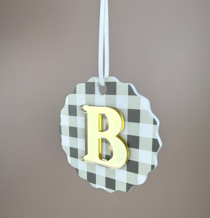 Gingham Christmas Ornament - Choose your Letter - Santa Sack letter ornament