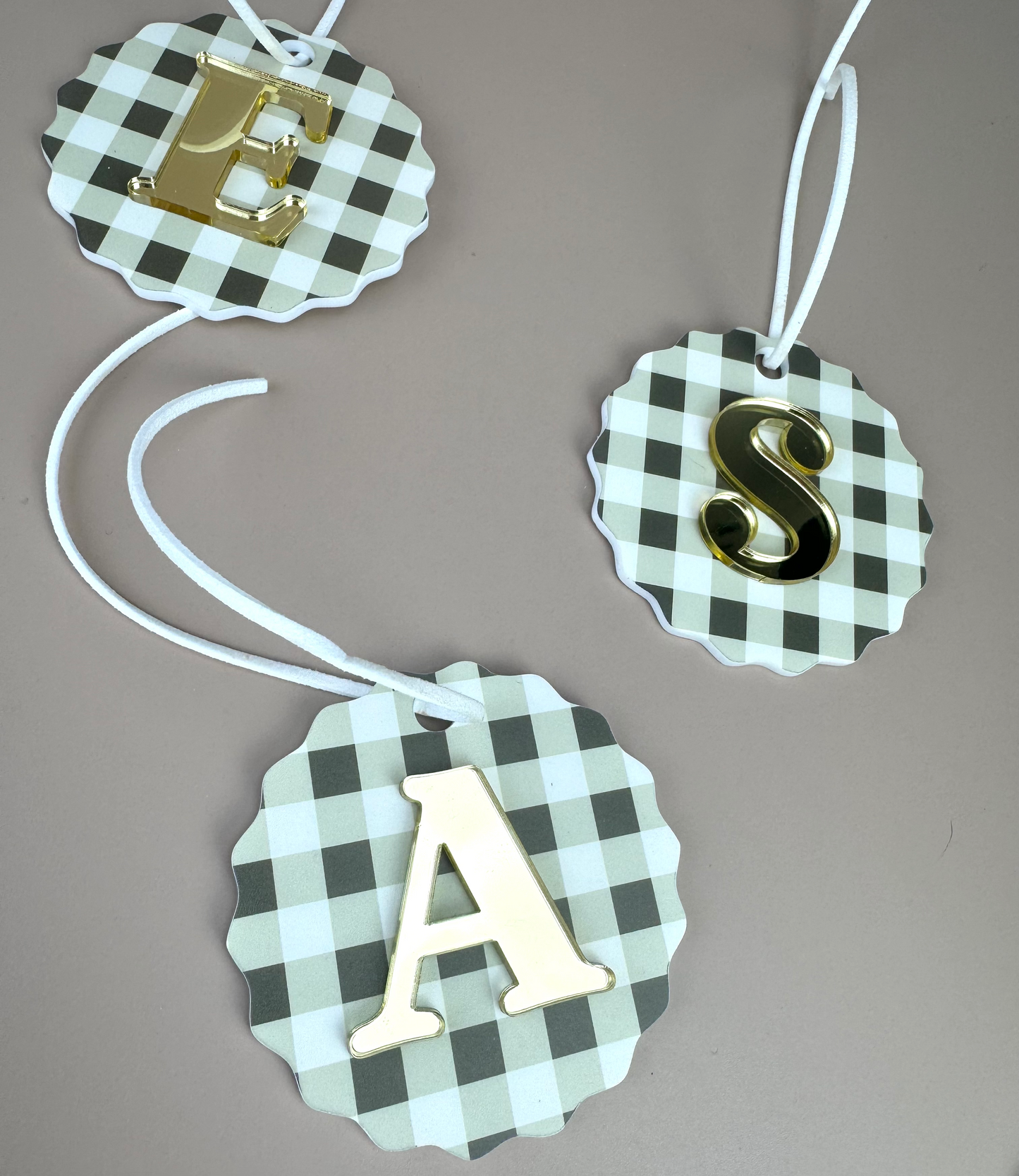 Gingham Christmas Ornament - Choose your Letter - Santa Sack letter ornament