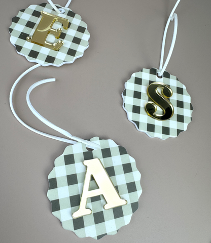 Gingham Christmas Ornament - Choose your Letter - Santa Sack letter ornament