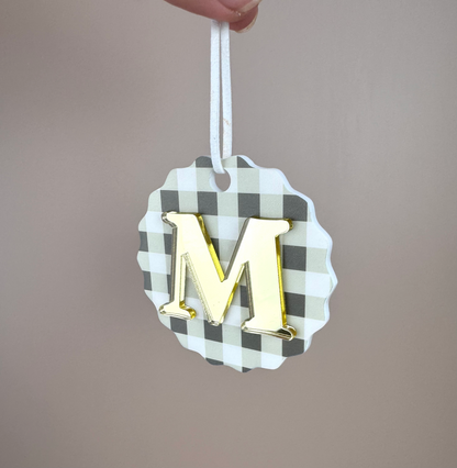 Gingham Christmas Ornament - Choose your Letter - Santa Sack letter ornament