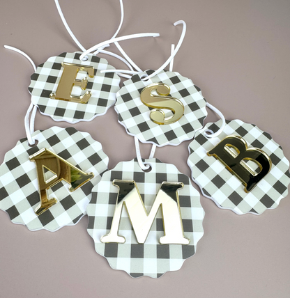 Gingham Christmas Ornament - Choose your Letter - Santa Sack letter ornament