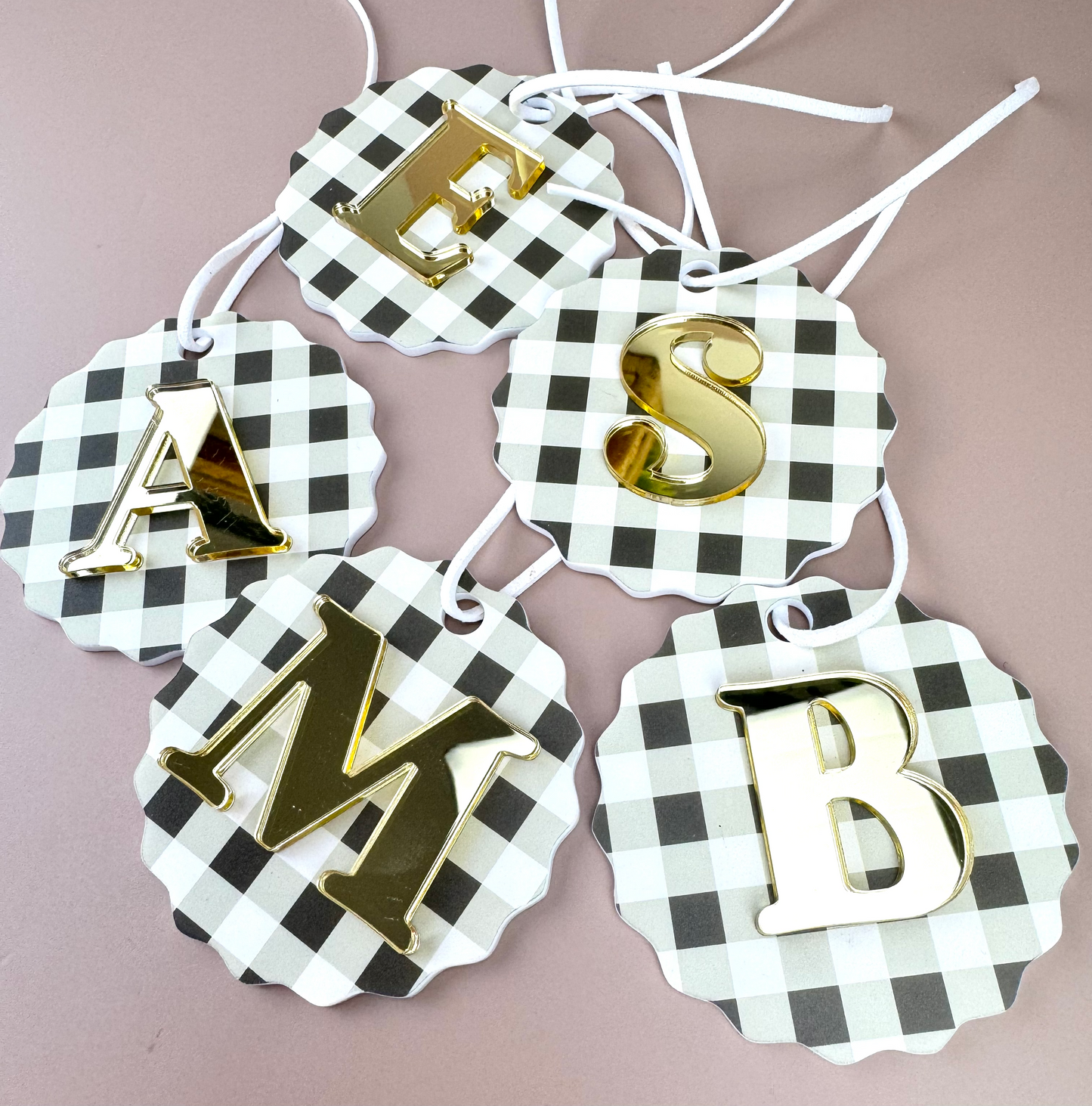 Gingham Christmas Ornament - Choose your Letter - Santa Sack letter ornament