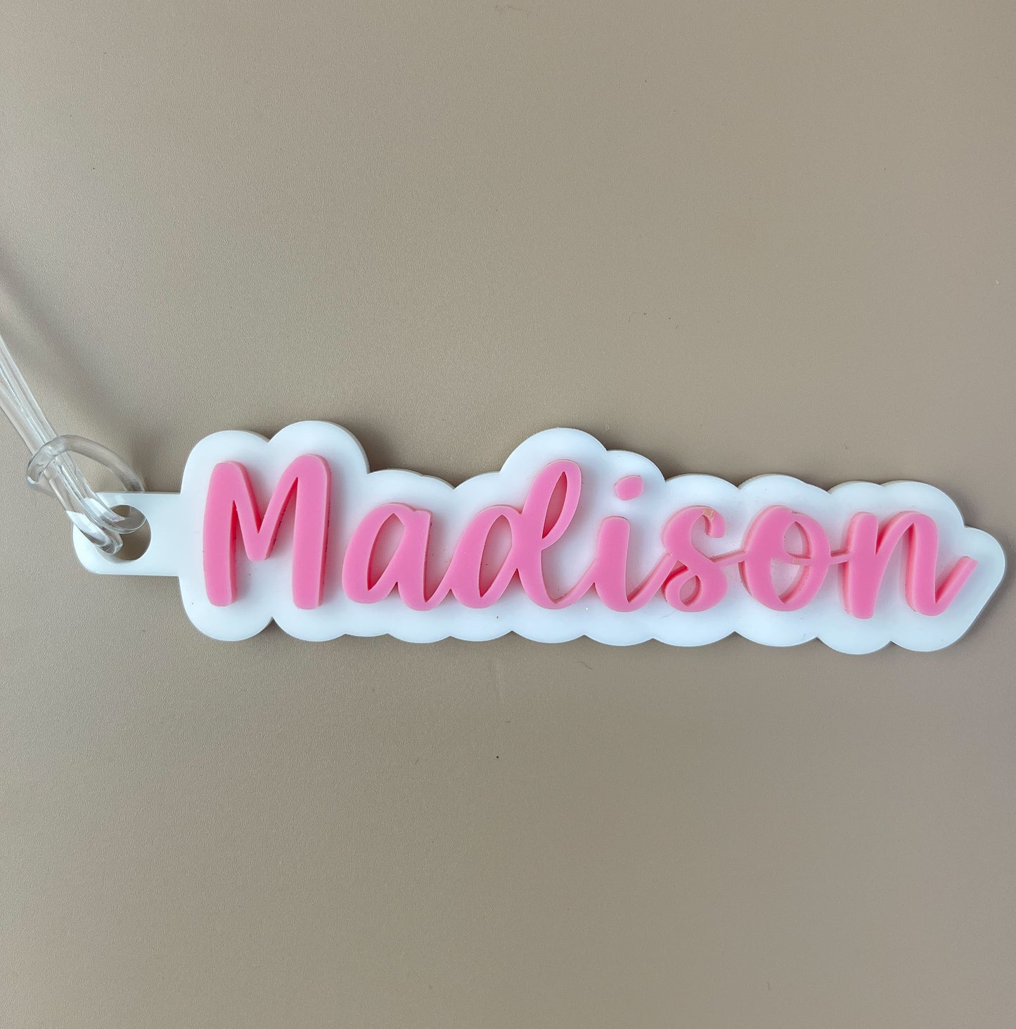 Personalised Bag Tag Name - Pink on white