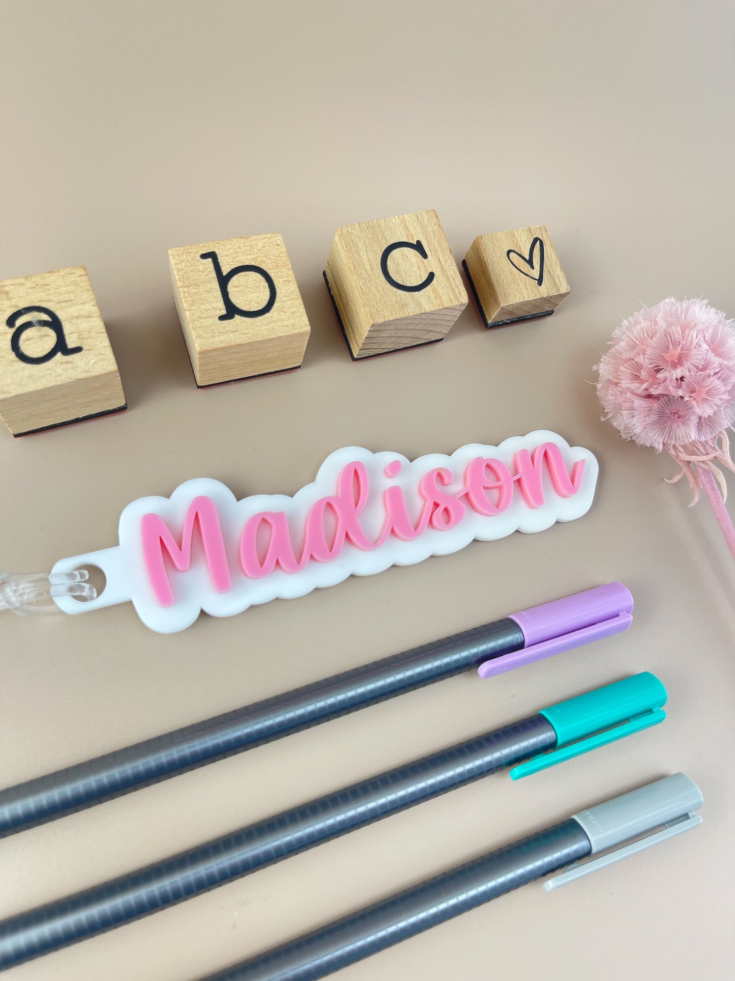 Personalised Bag Tag Name - Pink on white