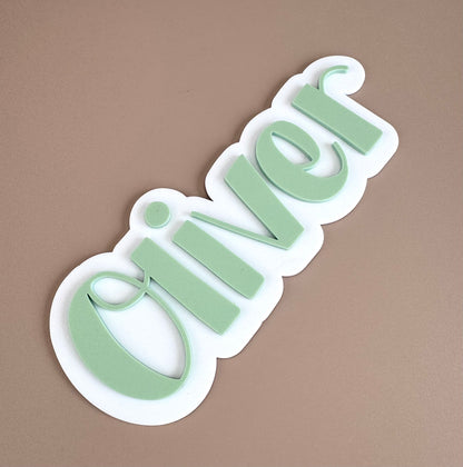 Custom Name Sign Simple | Two Layered acrylic name plaque - Sage & White