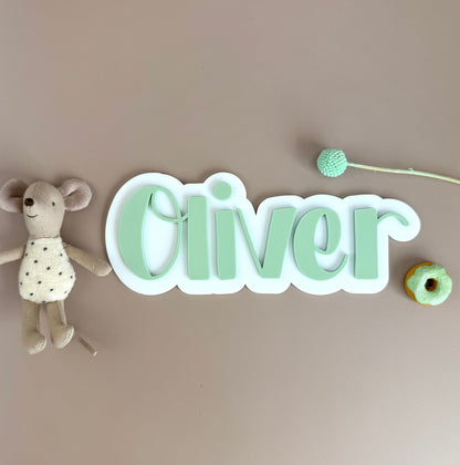 Custom Name Sign Simple | Two Layered acrylic name plaque - Sage & White