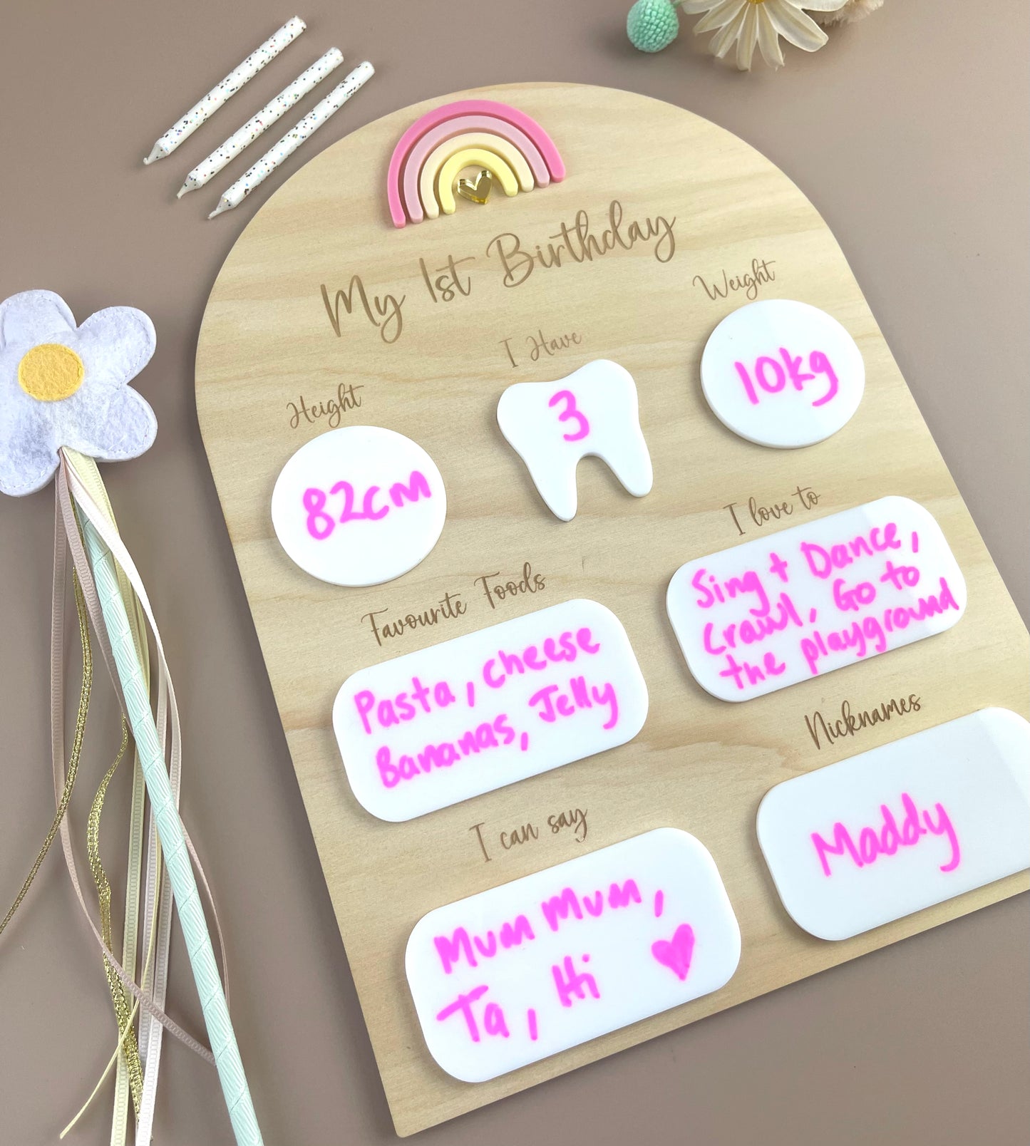 My 1st Birthday Board - Pink Rainbow