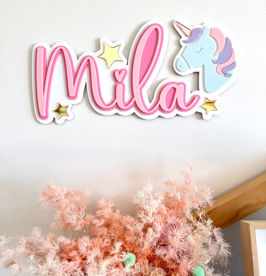 Custom Name Sign Detailed | Layered acrylic name plaque - Unicorns