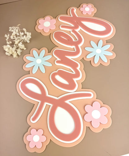 Custom Name Sign Detailed | Layered acrylic name plaque - Pretty Garden