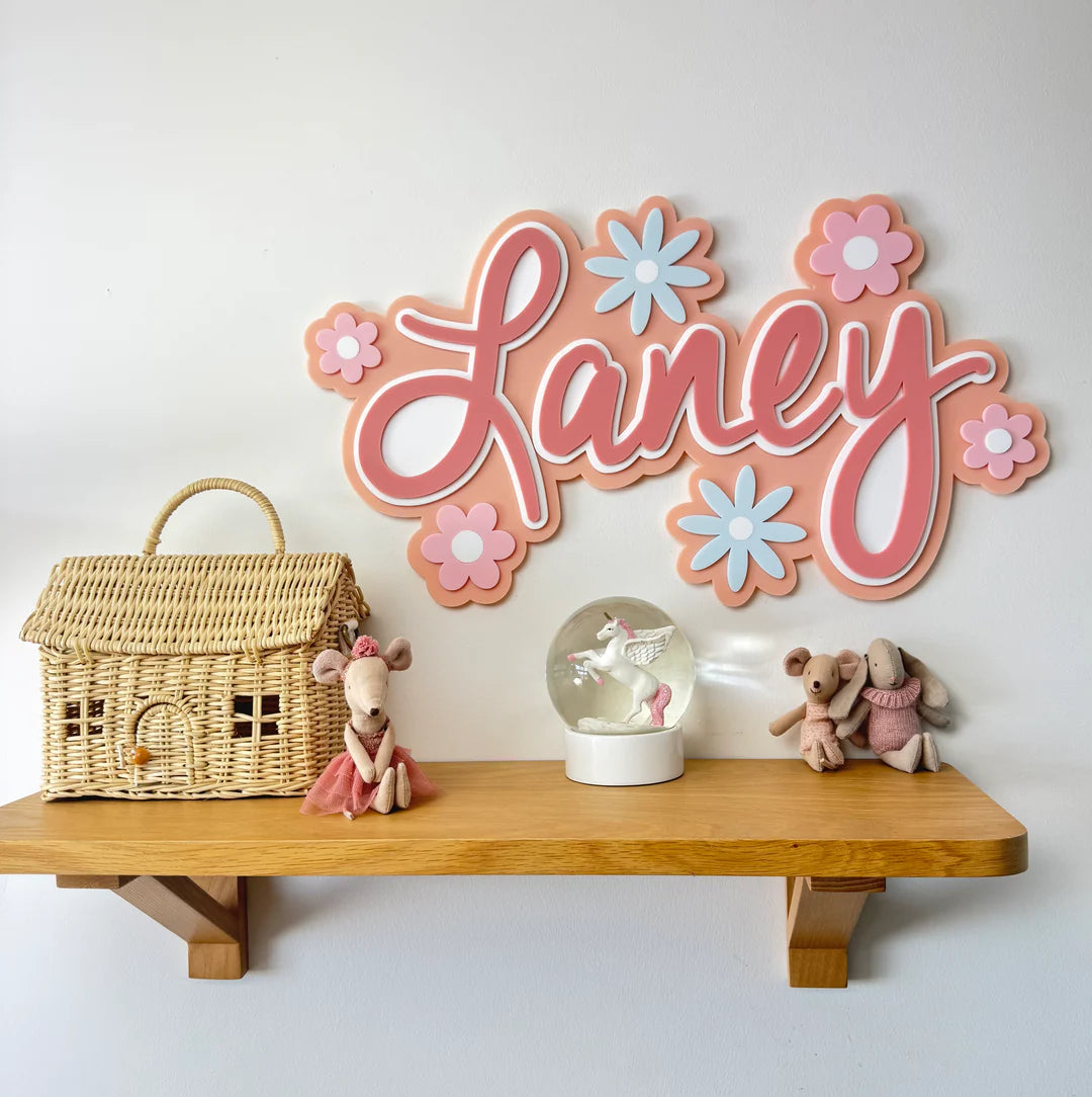 Custom Name Sign Detailed | Layered acrylic name plaque - Pretty Garden