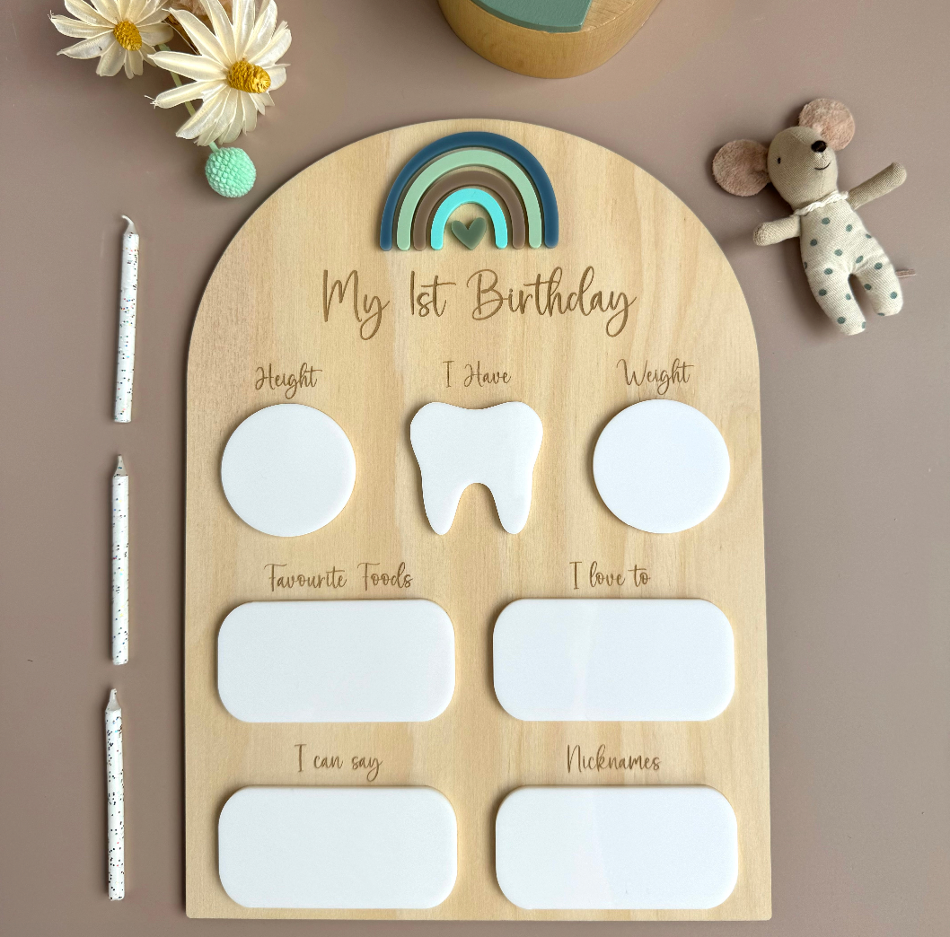 My 1st Birthday Board - Blue Rainbow