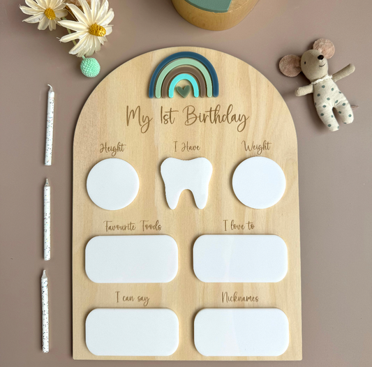 My 1st Birthday Board - Blue Rainbow