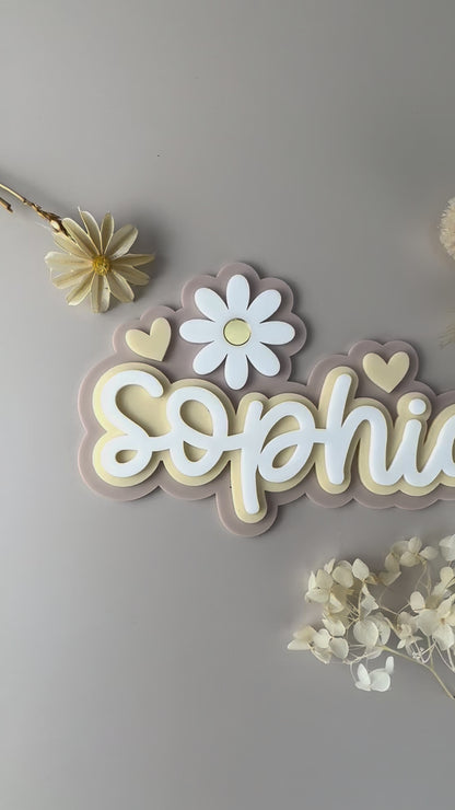 Custom Name Sign Detailed | Triple layered acrylic name plaque - Neutral Floral